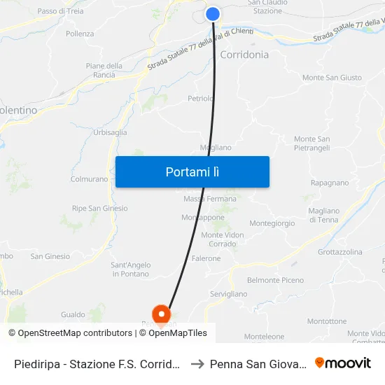 Piediripa - Stazione F.S. Corridonia to Penna San Giovanni map