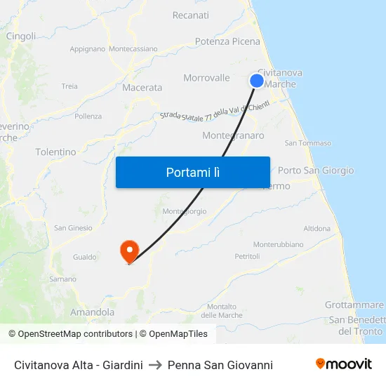 Civitanova Alta - Giardini to Penna San Giovanni map