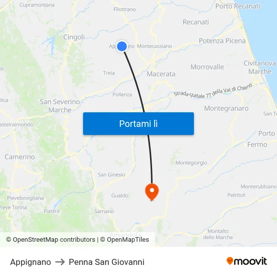 Appignano to Penna San Giovanni map