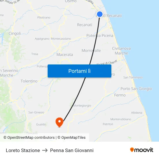 Loreto Stazione to Penna San Giovanni map