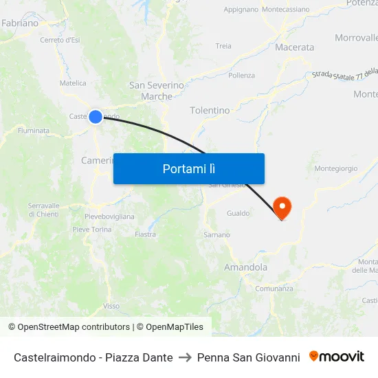 Castelraimondo - Piazza Dante to Penna San Giovanni map