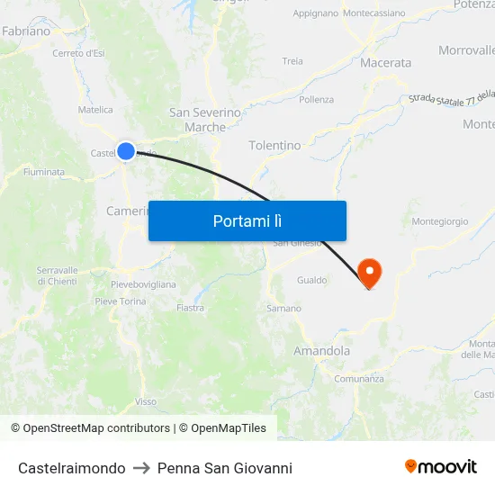 Castelraimondo to Penna San Giovanni map