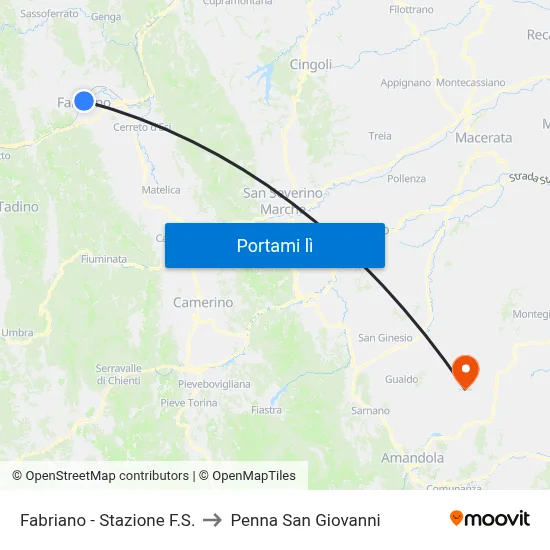 Fabriano  - Stazione F.S. to Penna San Giovanni map