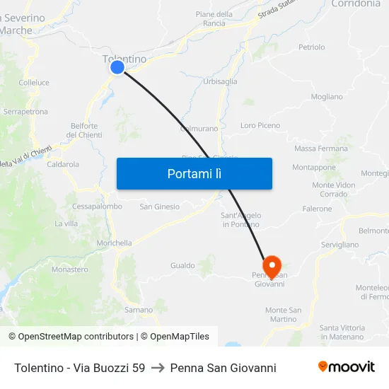 Tolentino - Via Buozzi 59 to Penna San Giovanni map