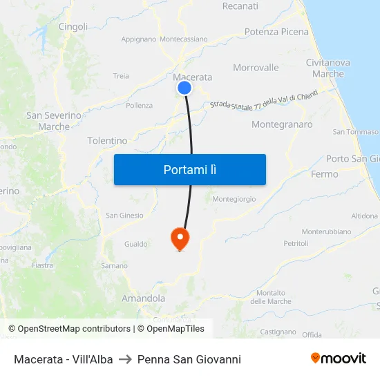 Macerata - Vill'Alba to Penna San Giovanni map