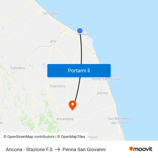 Ancona - Stazione F.S to Penna San Giovanni map