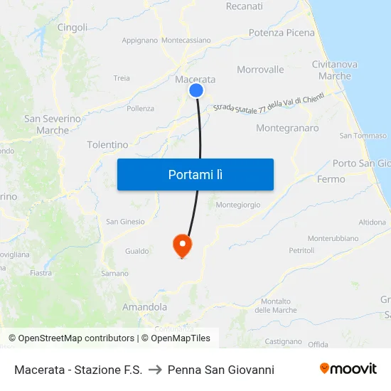Macerata - Stazione F.S. to Penna San Giovanni map