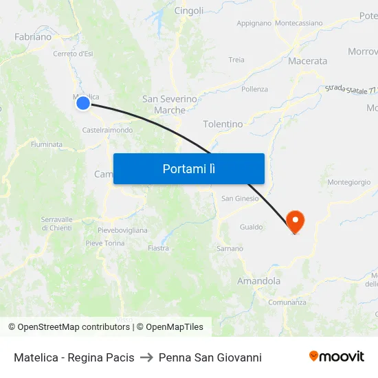 Matelica - Regina Pacis to Penna San Giovanni map