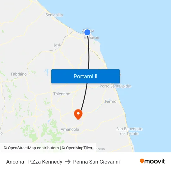 Ancona - P.Zza Kennedy to Penna San Giovanni map