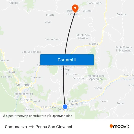 Comunanza to Penna San Giovanni map