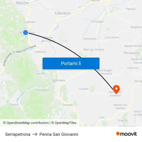 Serrapetrona to Penna San Giovanni map
