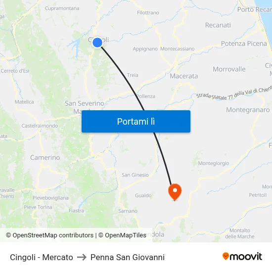 Cingoli - Mercato to Penna San Giovanni map