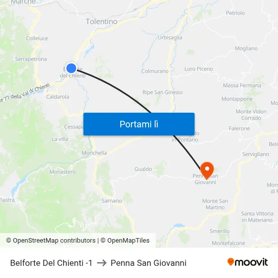 Belforte Del Chienti -1 to Penna San Giovanni map