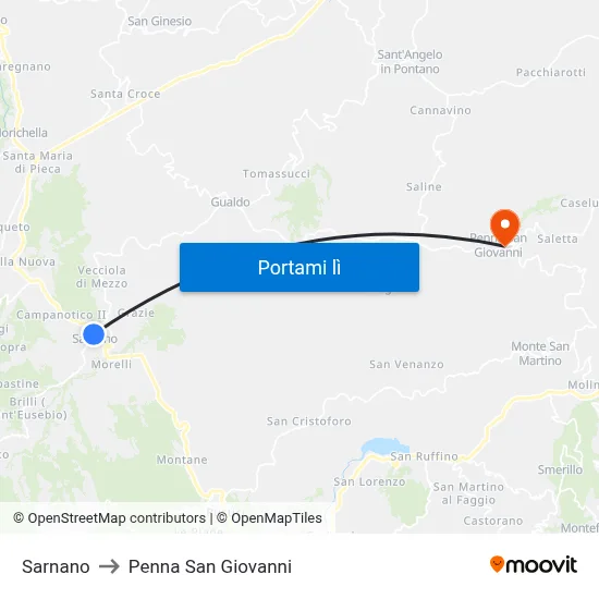 Sarnano to Penna San Giovanni map