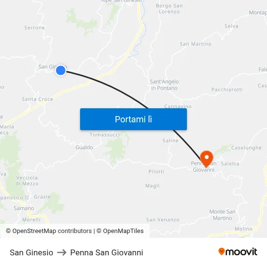San Ginesio to Penna San Giovanni map