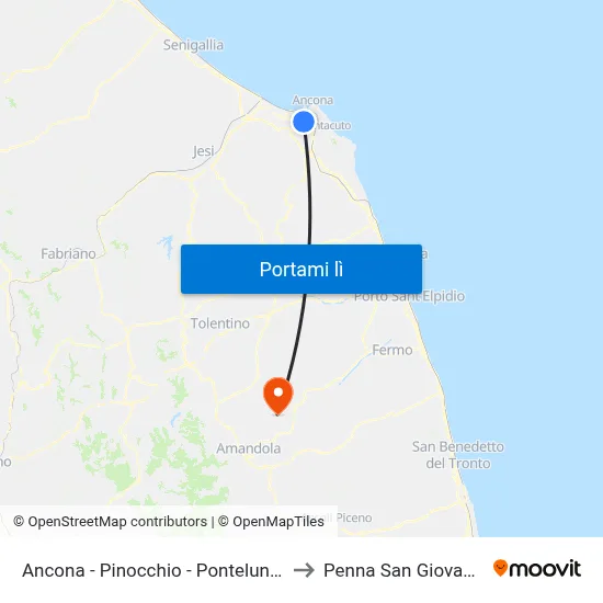 Ancona - Pinocchio - Pontelungo to Penna San Giovanni map