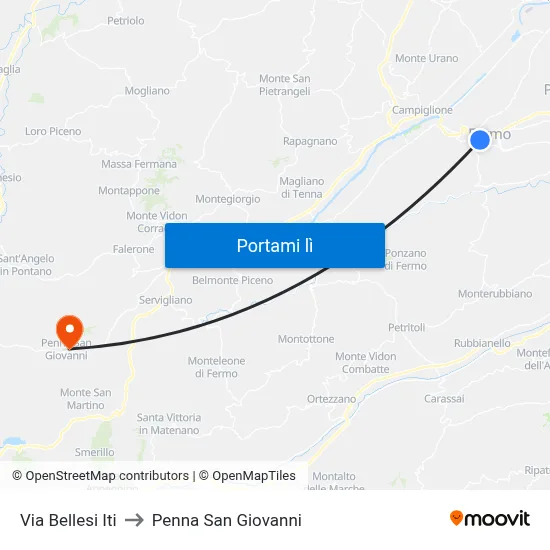 Via Bellesi Iti to Penna San Giovanni map