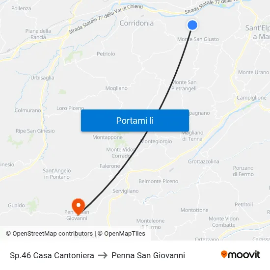 Sp.46 Casa Cantoniera to Penna San Giovanni map
