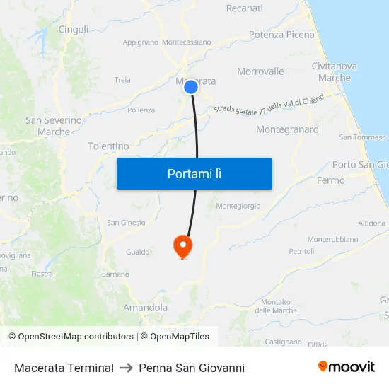 Macerata Terminal to Penna San Giovanni map