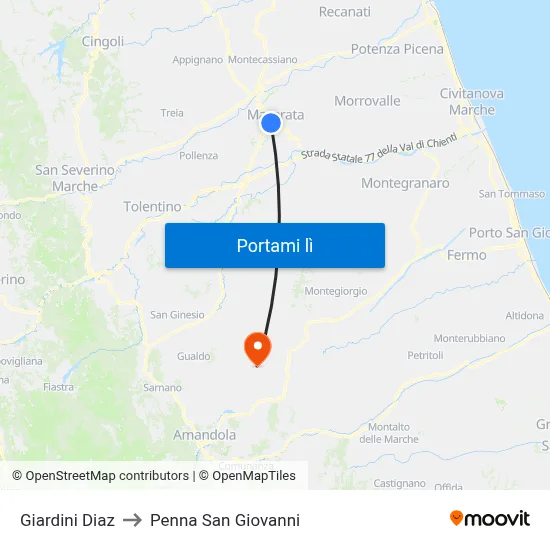 Giardini Diaz to Penna San Giovanni map