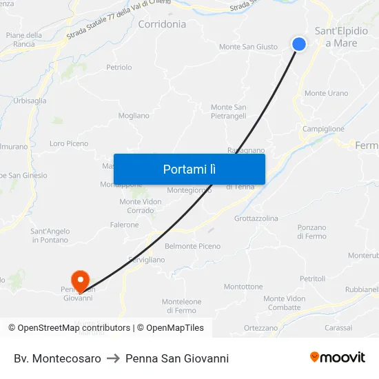 Bv. Montecosaro to Penna San Giovanni map
