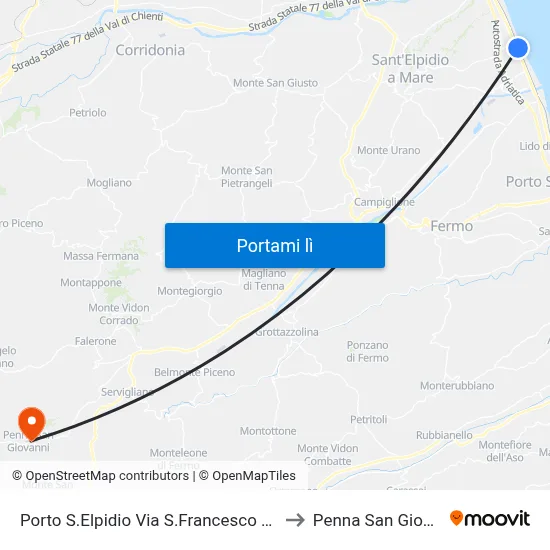 Porto S.Elpidio Via S.Francesco D'Assisi to Penna San Giovanni map