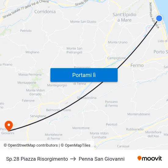 Sp.28 Piazza Risorgimento to Penna San Giovanni map