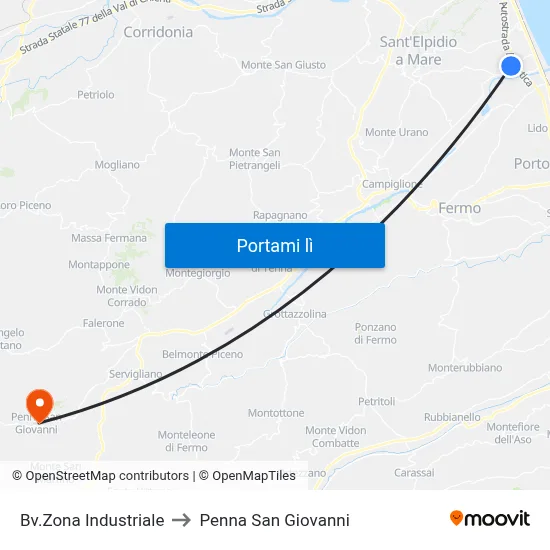 Bv.Zona Industriale to Penna San Giovanni map