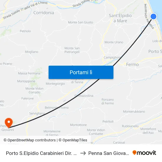 Porto S.Elpidio Carabinieri Dir. Sud to Penna San Giovanni map
