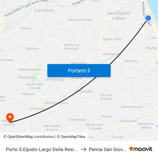 Porto S.Elpidio Largo Della Resistenza to Penna San Giovanni map