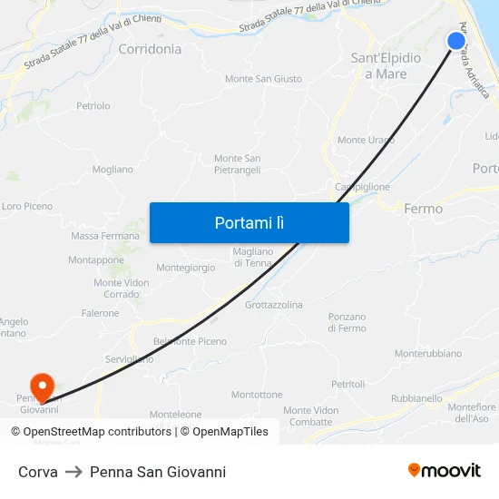 Corva to Penna San Giovanni map