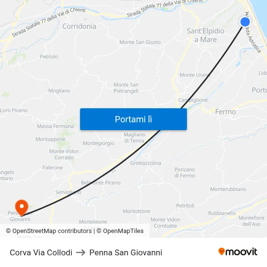 Corva Via Collodi to Penna San Giovanni map