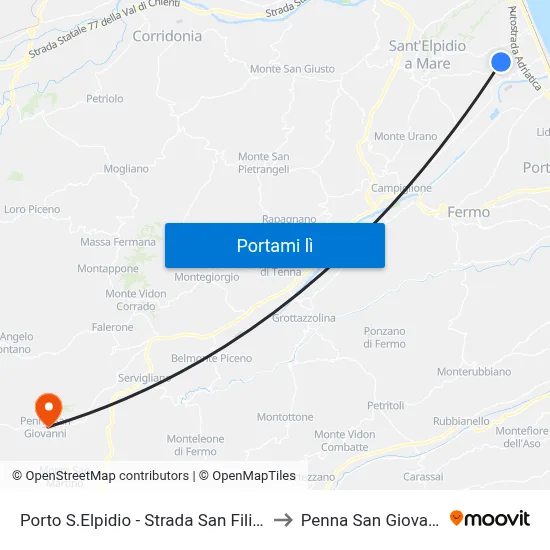 Porto S.Elpidio - Strada San Filippo to Penna San Giovanni map