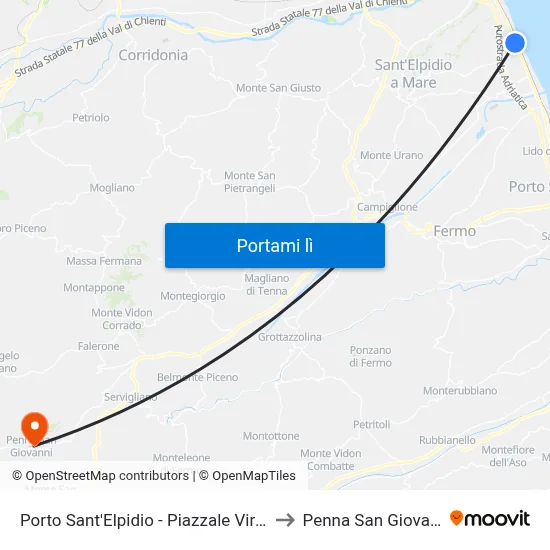 Porto Sant'Elpidio - Piazzale Virgilio to Penna San Giovanni map