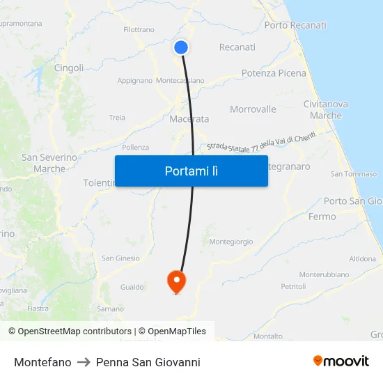 Montefano to Penna San Giovanni map