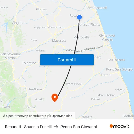 Recanati - Spaccio Fuselli to Penna San Giovanni map