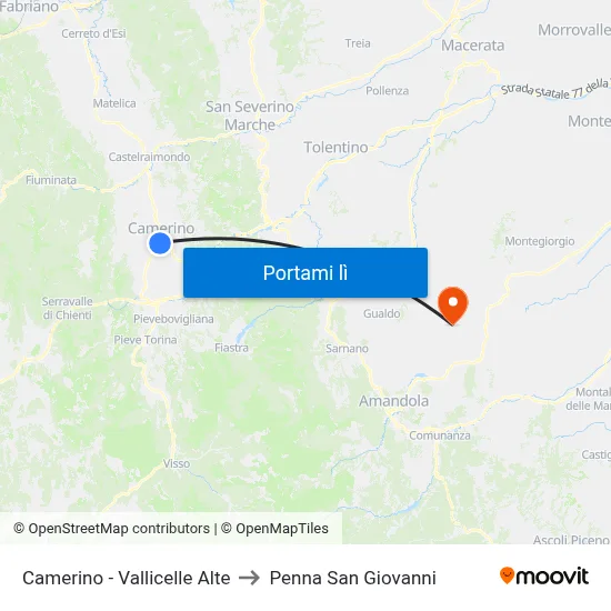 Camerino - Vallicelle Alte to Penna San Giovanni map