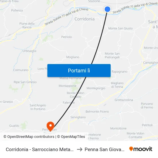 Corridonia - Sarrocciano Metano to Penna San Giovanni map