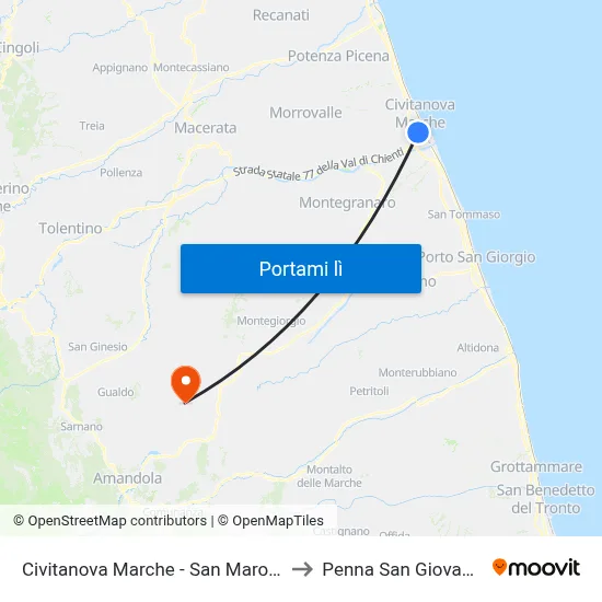 Civitanova Marche - San Marone to Penna San Giovanni map