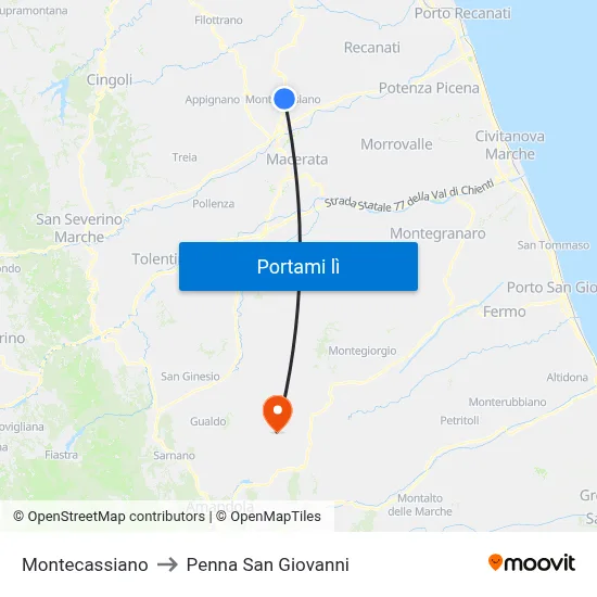 Montecassiano to Penna San Giovanni map