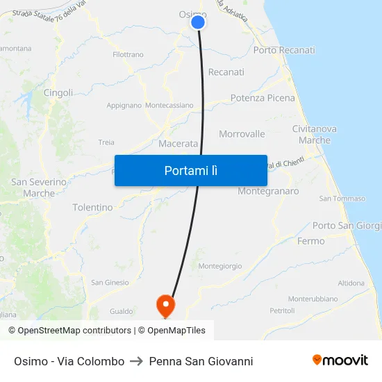 Osimo - Via Colombo to Penna San Giovanni map