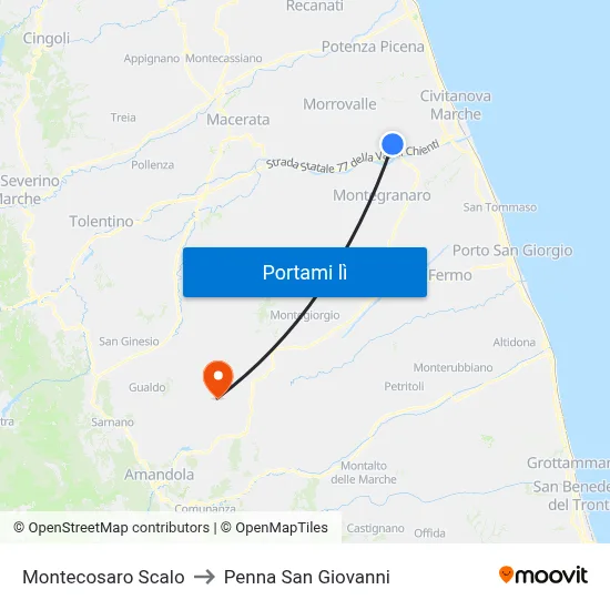 Montecosaro Scalo to Penna San Giovanni map