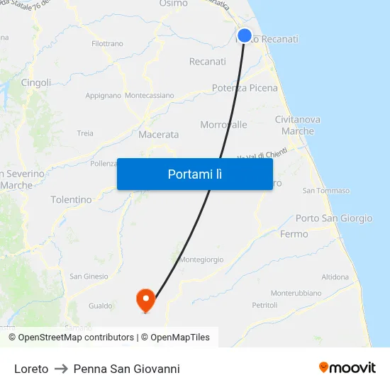 Loreto to Penna San Giovanni map