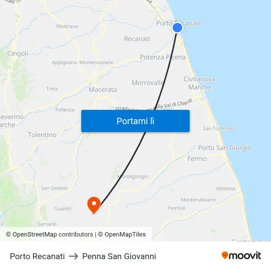 Porto Recanati to Penna San Giovanni map