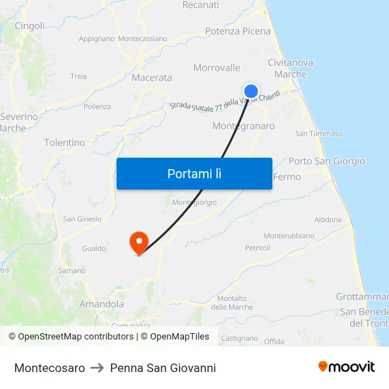 Montecosaro to Penna San Giovanni map