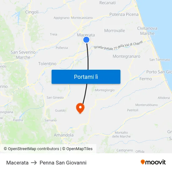 Macerata to Penna San Giovanni map