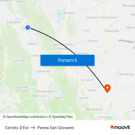 Cerreto D'Esi to Penna San Giovanni map
