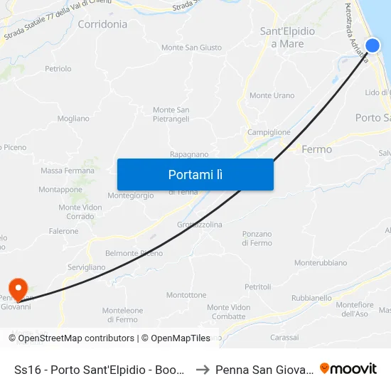Ss16 - Porto Sant'Elpidio - Boowling to Penna San Giovanni map