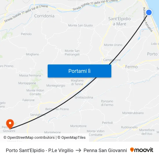 Porto Sant'Elpidio - P.Le Virgilio to Penna San Giovanni map