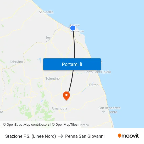 Stazione F.S. (Linee Nord) to Penna San Giovanni map